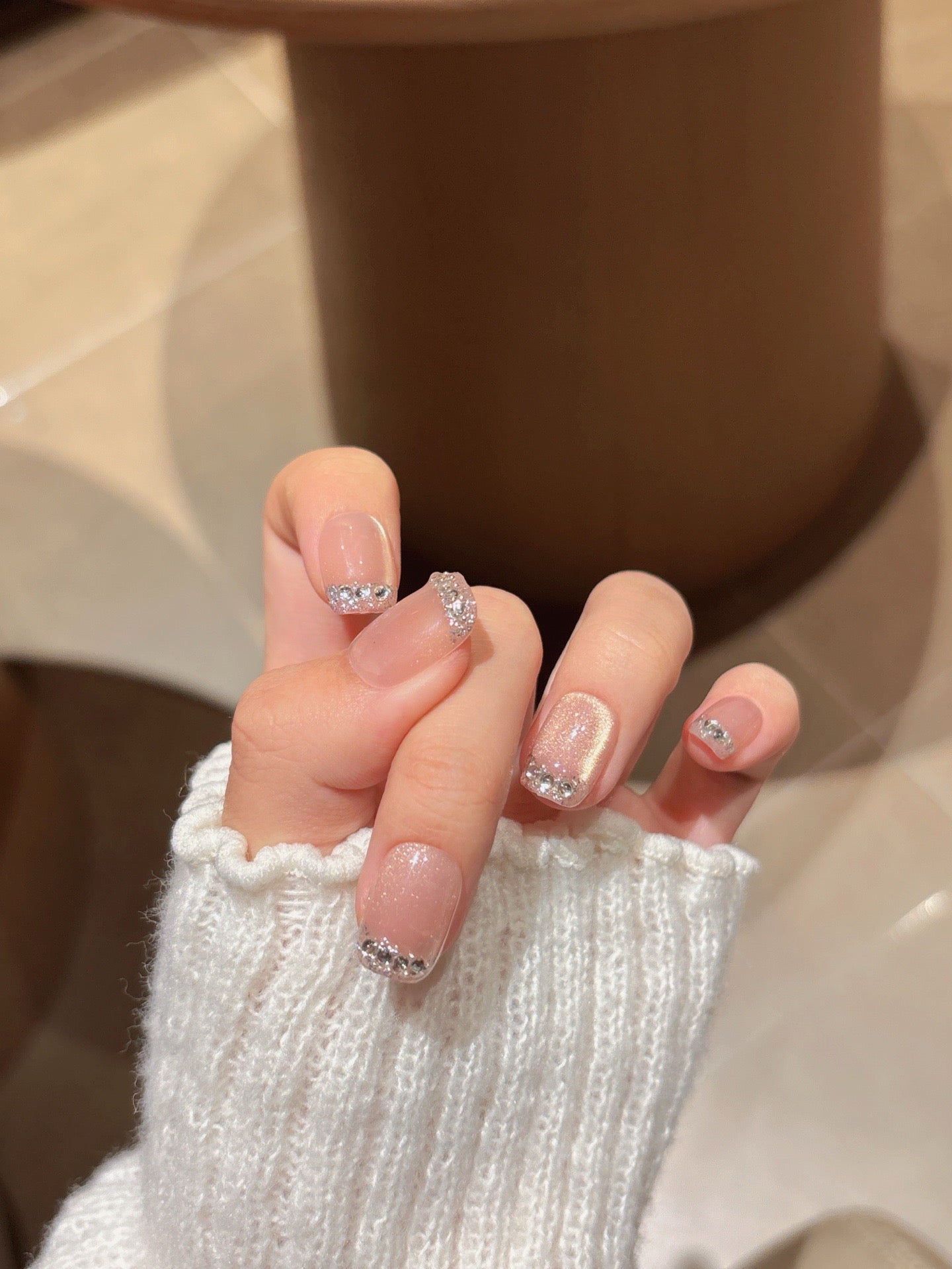 [Pre Order] 簡約亮粉法式穿戴甲 Simple Glitter French Press-On Nails