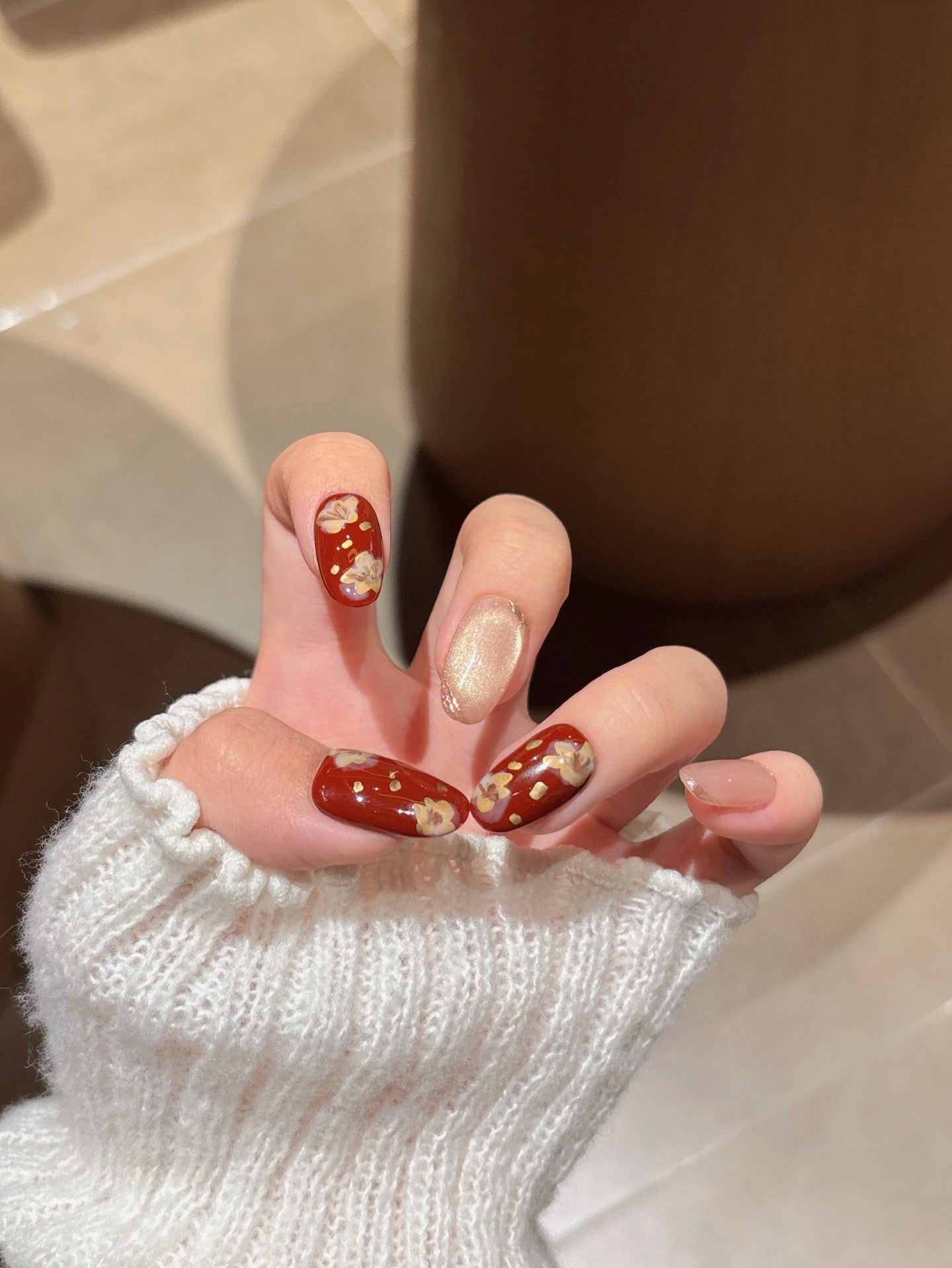 [Pre Order]  復古金箔小花穿戴甲 Vintage Gold Leaf Flower Press-On Nails