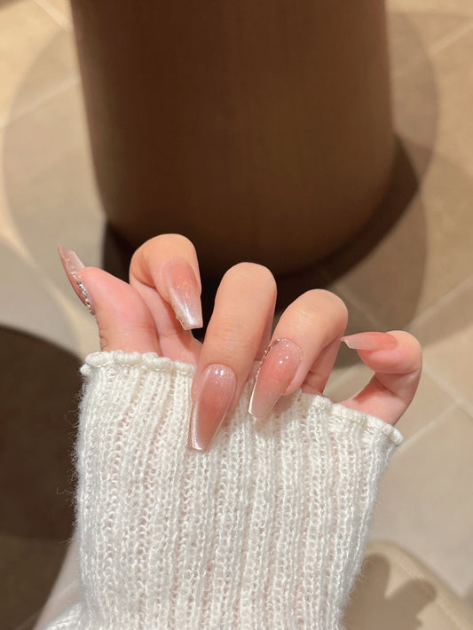 [Pre Order] 簡約亮粉杏仁法式穿戴甲 Simple Glitter Almond French Press-On Nails