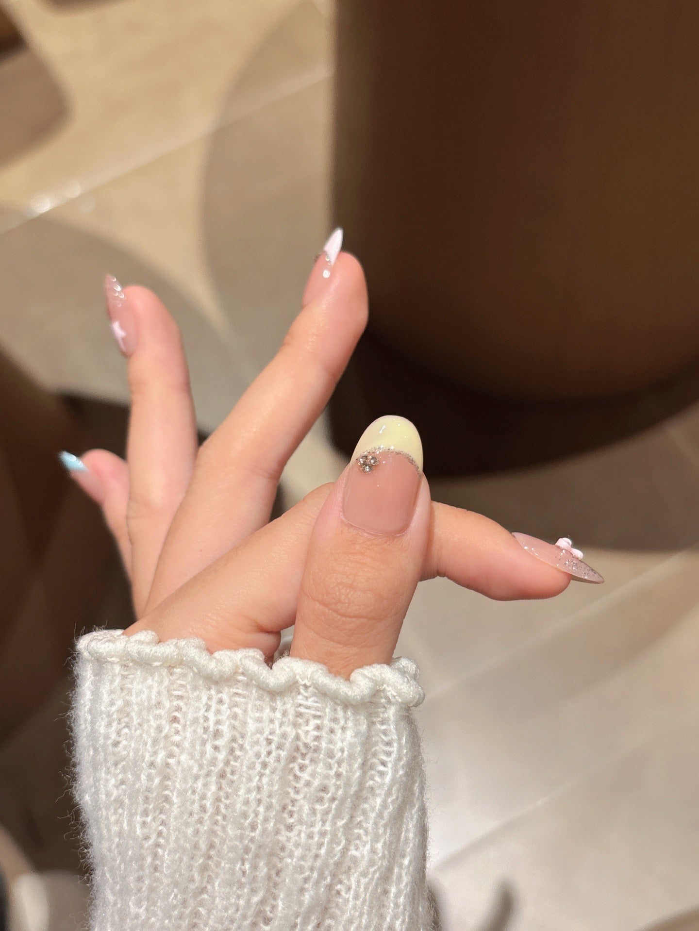 [Pre Order] 甜美蝴蝶結亮粉穿戴甲 Sweet Bow and Glitter Press-On Nails