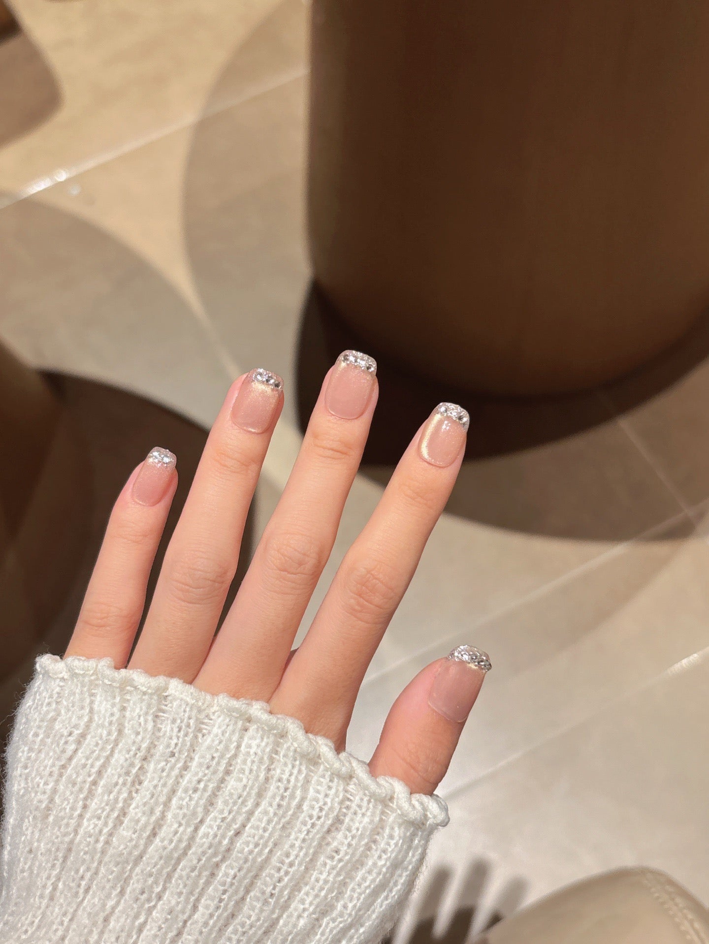 [Pre Order] 簡約亮粉法式穿戴甲 Simple Glitter French Press-On Nails