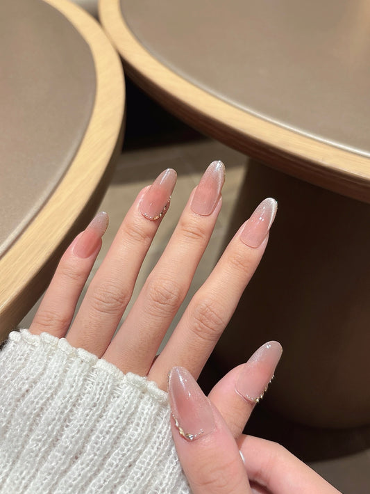 [Pre Order] 簡約亮粉杏仁法式穿戴甲 Simple Glitter Almond French Press-On Nails