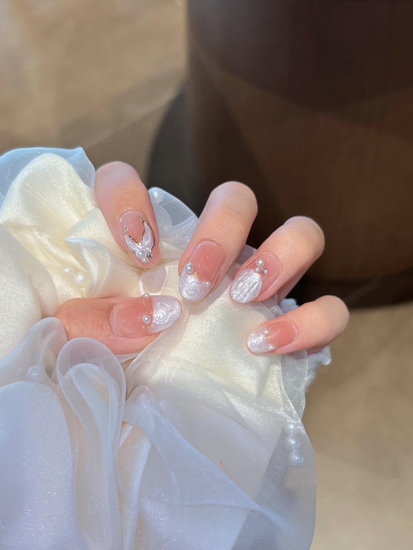 [Pre Order] White Lace Pearl Press-On Nails 白色蕾絲珍珠穿戴甲