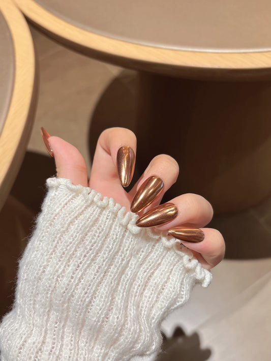 [Pre Order] 摩卡金光穿戴甲Mocha Gold Shine Press On Nail