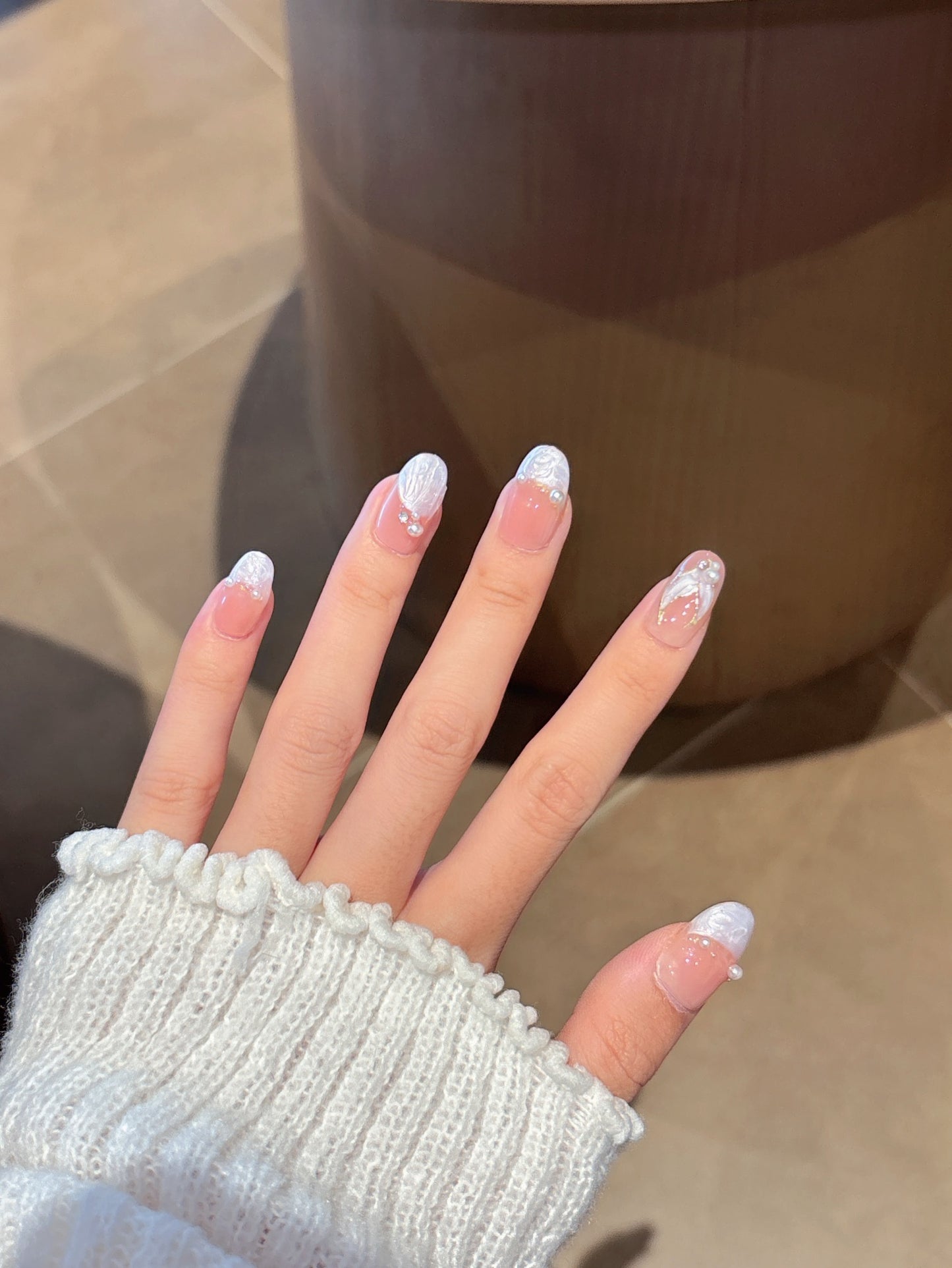 [Pre Order] White Lace Pearl Press-On Nails 白色蕾絲珍珠穿戴甲