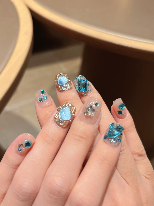 [Pre Order] 幾何寶石水光穿戴甲 Geometric Gemstone Luster Press-On Nails