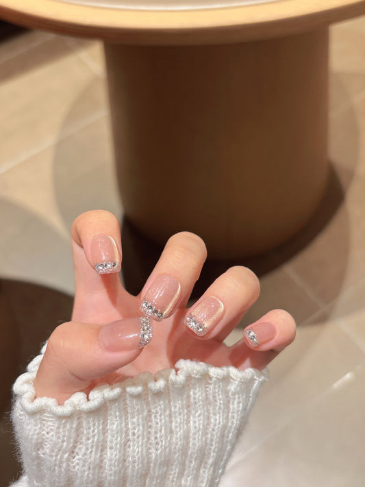 [Pre Order] 簡約亮粉法式穿戴甲 Simple Glitter French Press-On Nails