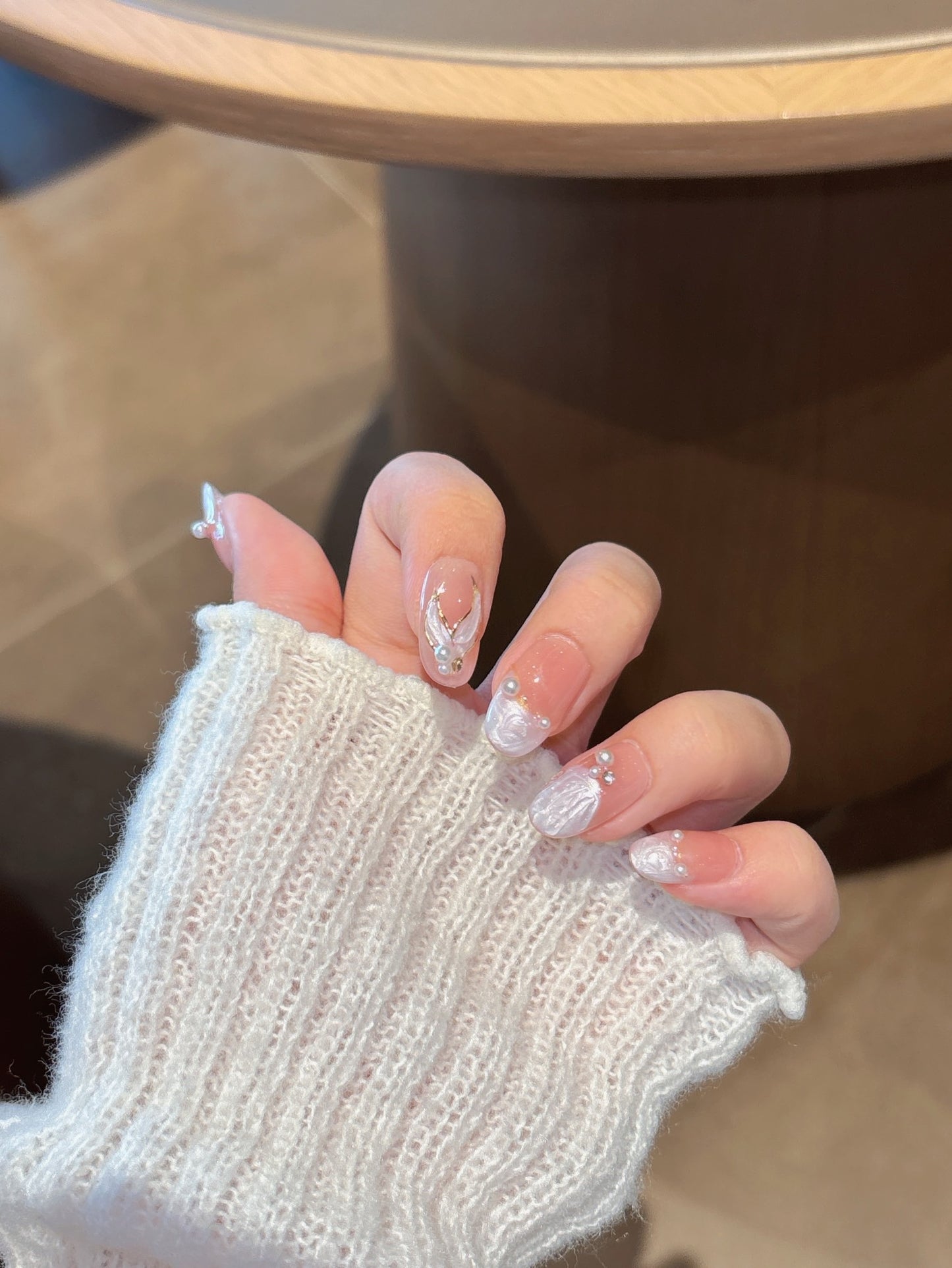 [Pre Order] White Lace Pearl Press-On Nails 白色蕾絲珍珠穿戴甲