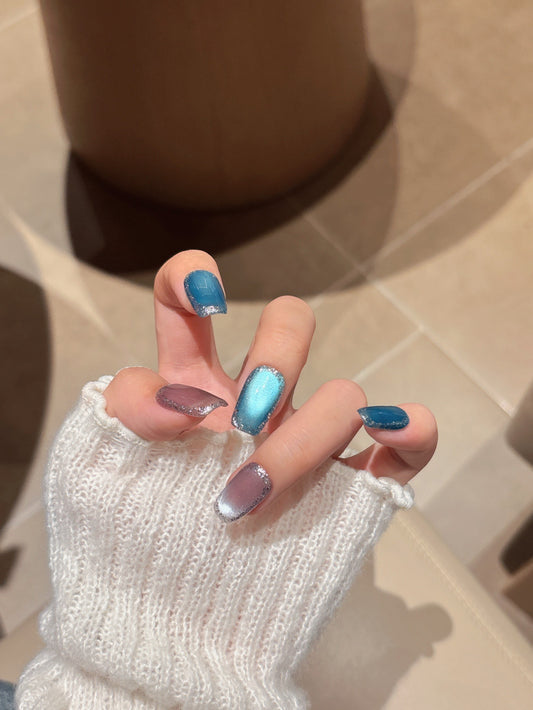 [Pre Order] 貓眼水滴鑽飾穿戴甲 Cat Eye Drip Charm Press-On Nails
